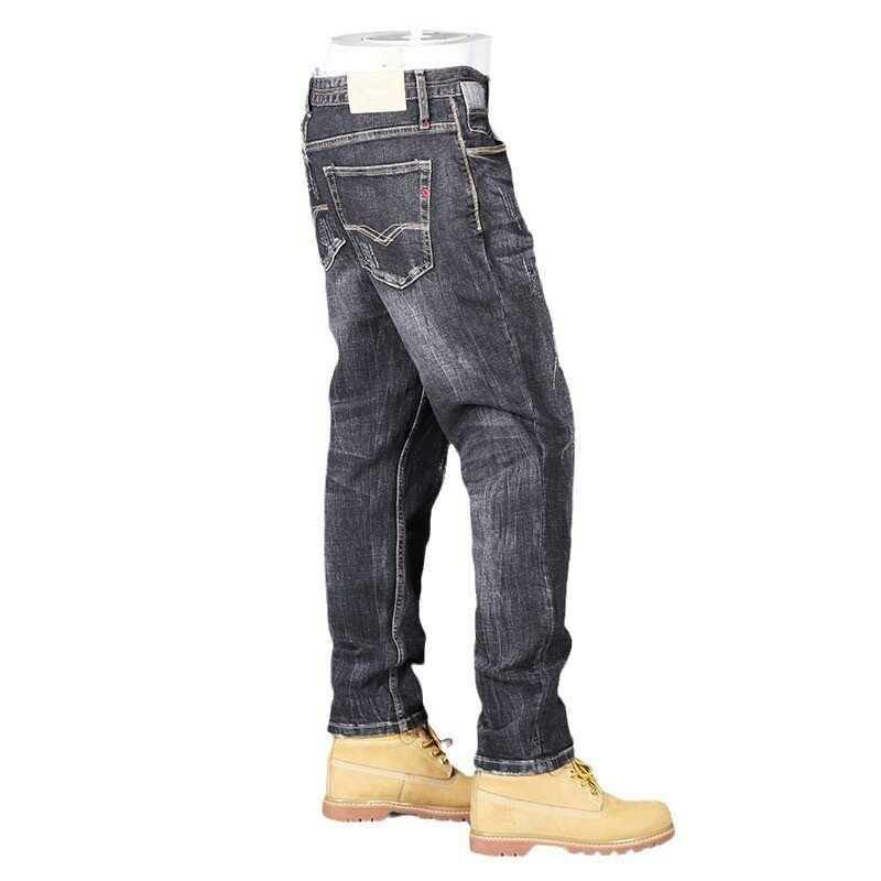 Jeans pria mode desainer baru celana Denim kasual pria gaya Italia Jeans ketat melar hitam abu-abu Retro pria