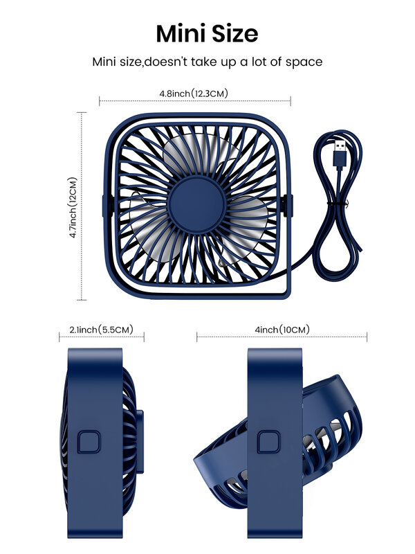 TOPK-Mini ventilateur de bureau portable, USB, table, bain, débit d'air, fonctionnement silencieux, 3 vitesses, vent, rotatif à 360 °, ventilateurs debout pour chambre, maison
