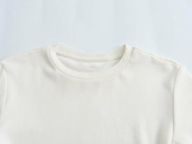 Camiseta de manga comprida com decote em O feminina, camiseta de algodão feminino, tops finos, brancos, monocromáticos, casuais, senhora, nova moda