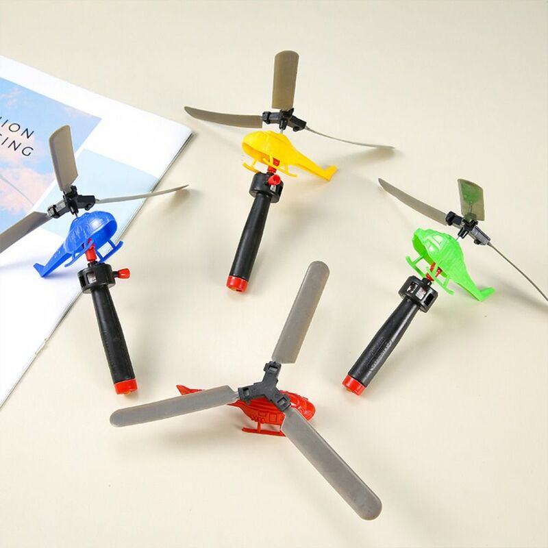 with Handle Cable Pull Line Helicopter Toys Take-off Toy Draw Rope Drawstring Helicopter Toy Fun Mini Kids Outdoor Toy
