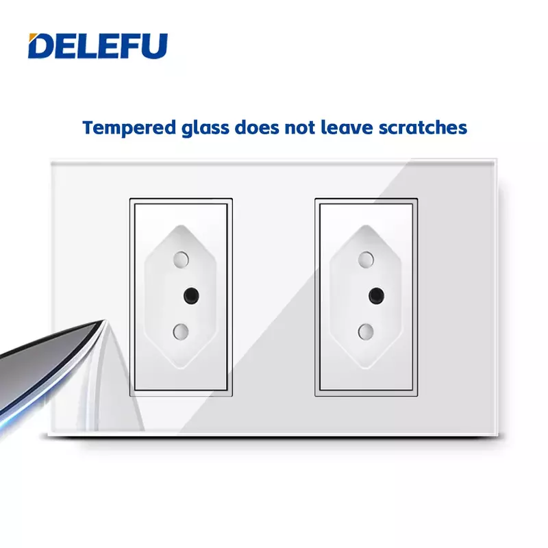 DELEFU Tempered glass panel 10A 20A 118mm Brazil standard blank socket plug White gray black wall socket multi-color option