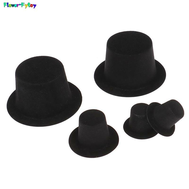 10Pcs 1:12 Dollhouse Miniature Simulation Black Bowler Hat PVC Flocked Hat DIY Dolls Fashion Accessories Home Decor Ornament