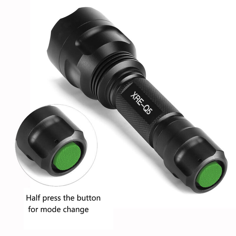 Senter LED 350LM jangkauan 600-800 yard, senter taktis LED hijau berburu 1-Mode, lentera isi ulang daya USB dengan 18650 baterai