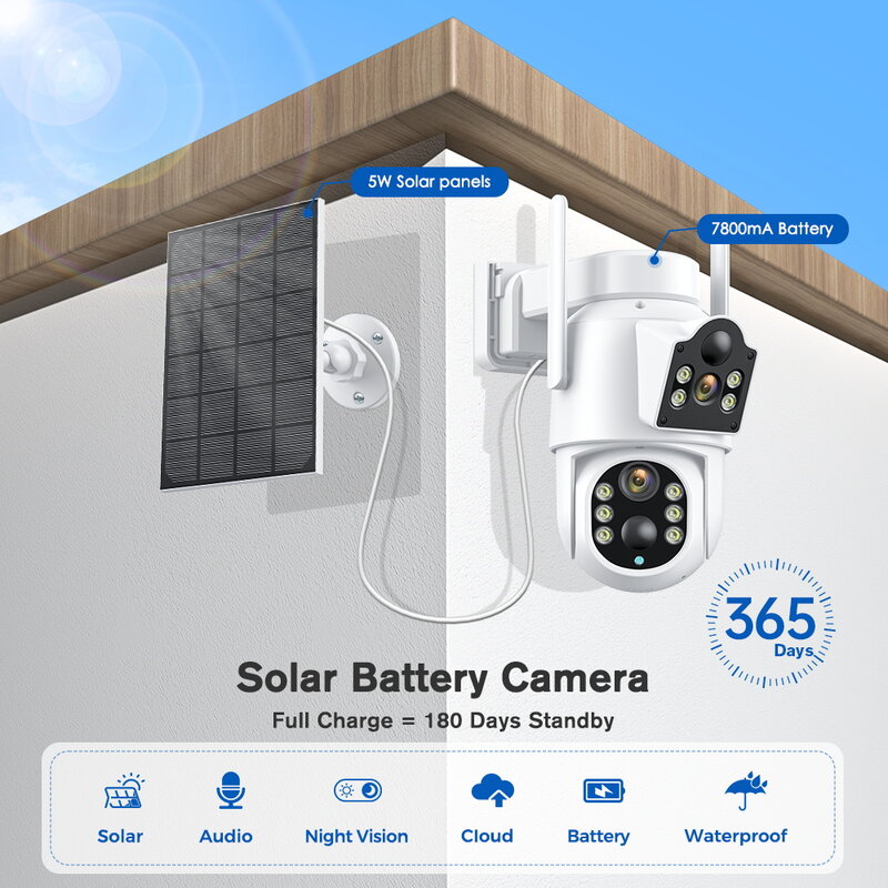 Besder-câmera de segurança ao ar livre com painel solar, sem fio, hd, lente dupla, 7800 mah bateria, 8mp, 4k