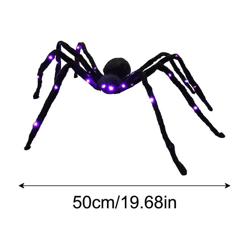 Araña negra LED luminosa para Halloween, decoraciones de miedo para Halloween, accesorios para fiesta al aire libre, hogar, Bar, Casa Encantada
