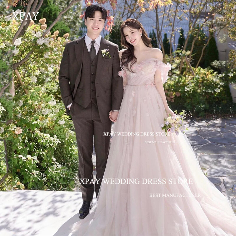 XPAY elegante Baby Pink A Line corea abiti da sera matrimonio servizio fotografico fata Tulle abito da ballo corsetto personalizzato dolce vestito da partito