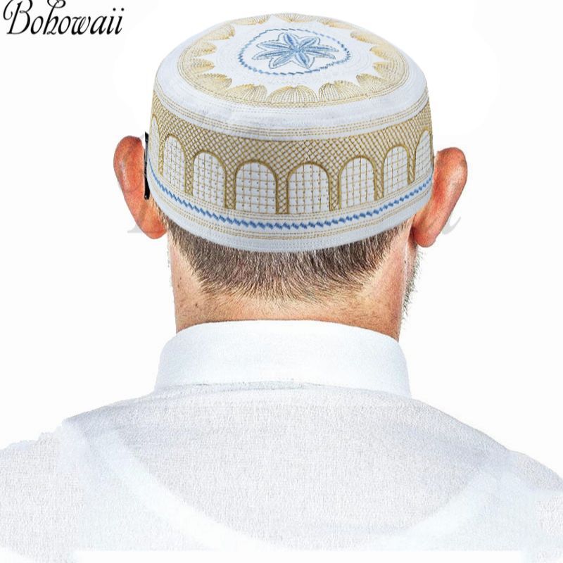 BOHOWAII-gorros musulmanes para hombres, sombrero de oración saudita, gorra de calavera bordada, turbante de Ramadán