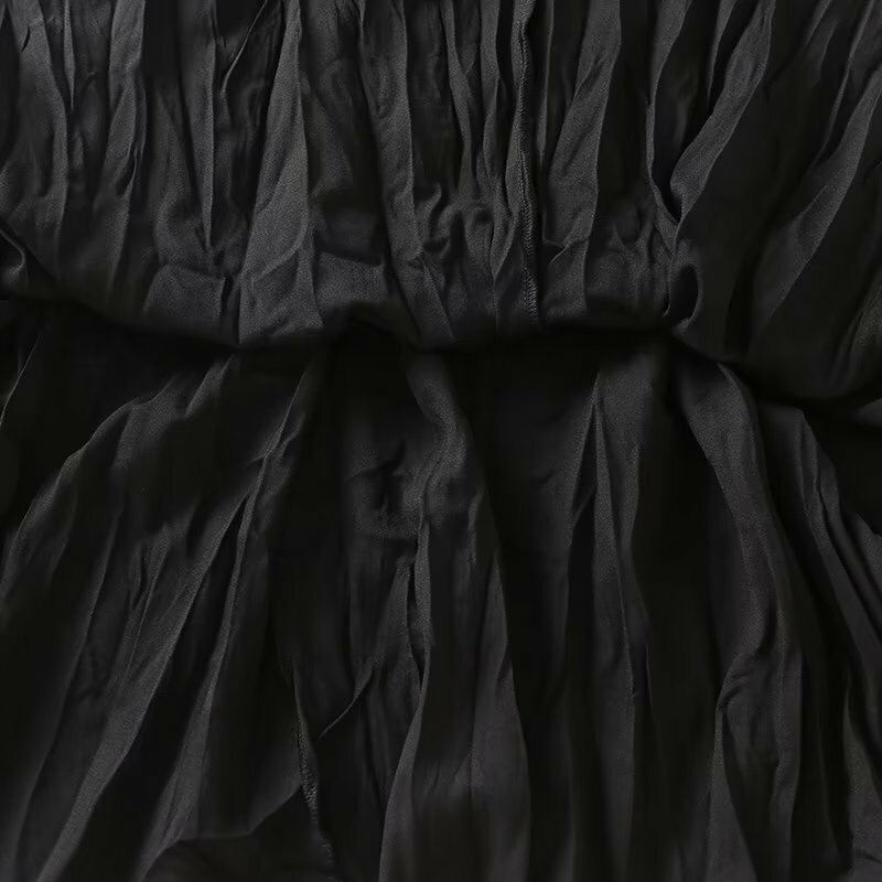ديف آند دي الفرنسية تنورة مكتب السيدات أزياء الملمس مطوي الرجعية عادية الركاب الأسود ميدي تنورة المرأة