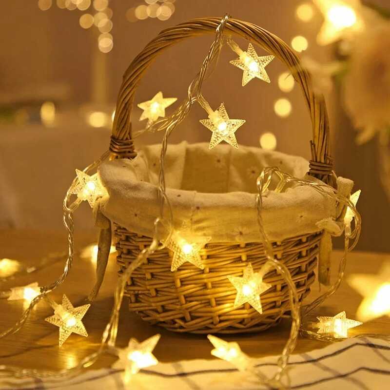 Lampu setrip LED dekorasi, lampu hias tali LED, lampu bintang Peri dekorasi pesta, taman, pernikahan, lampu Festival