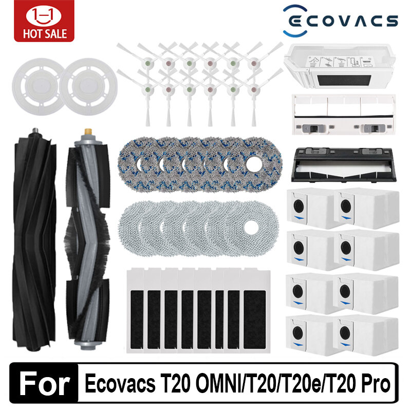 Accesorios para robot aspirador Ecovacs Deebot T20 OMNI T20e T20 Pro, cepillo lateral principal, filtro de mopa, bolsa de polvo, piezas de repuesto