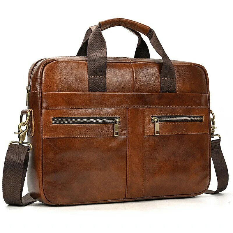 Портфель мужской кожаный деловой, сумка из воловьей кожи с ремешком для ноутбука 15,6 дюйма
