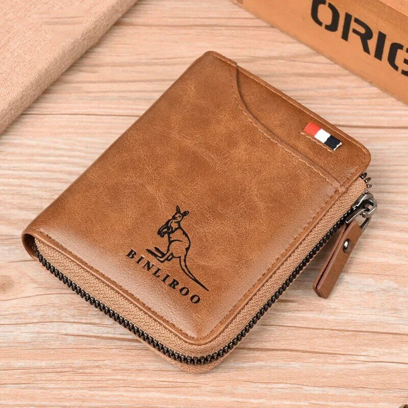 럭셔리 디자이너 정품 가죽 남성용 지갑, RFID 지퍼 카드 홀더 지갑, 휴대용 짧은 남성 지갑, 지갑 폴드