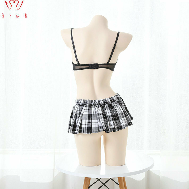 Sexy Underwear Sets Plaid Three point style School Cosplay Costume Girls Women Uniform Temptation JK Dress