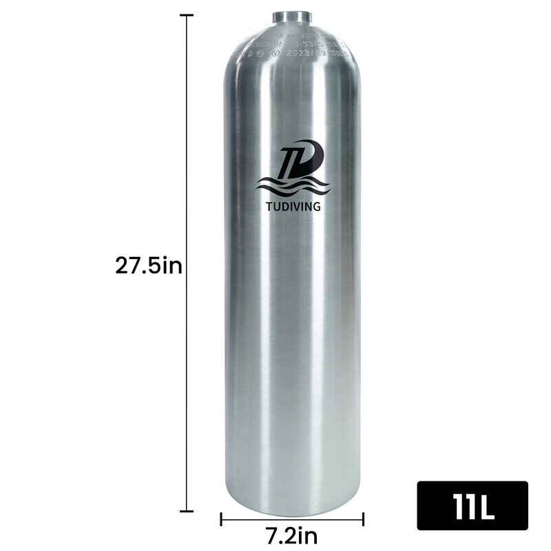 TUDIVING-12L Garrafa de ar de alta pressão com válvula de garrafa, cilindro do tanque de alumínio para mergulho profundo, 200Bar