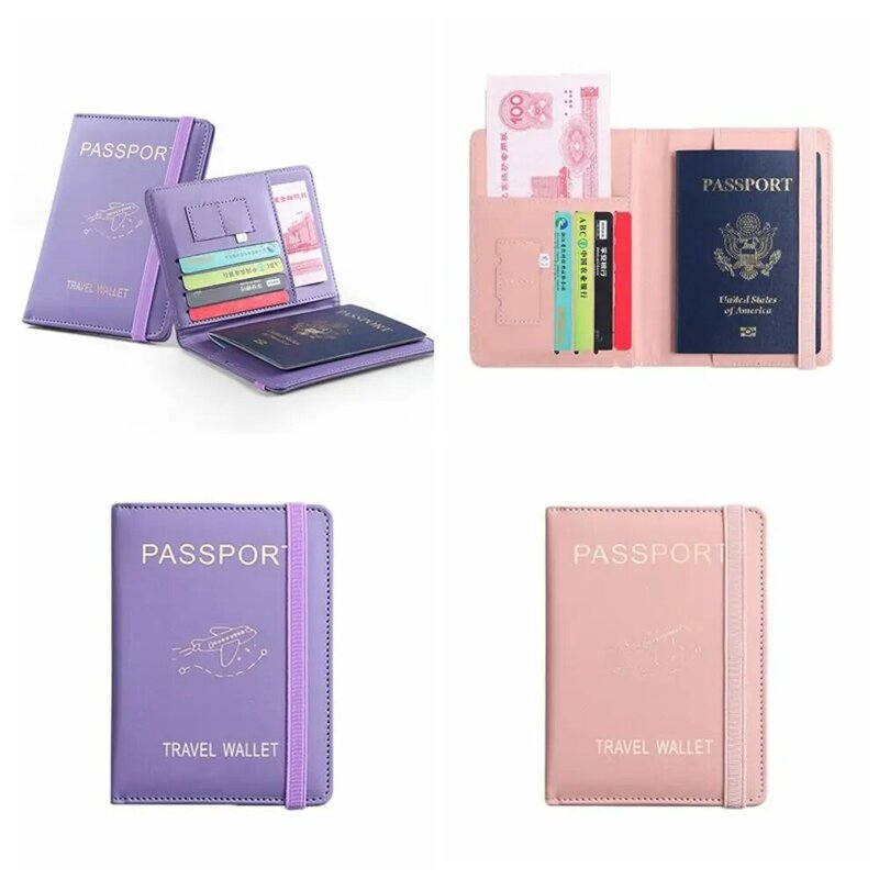 Porte-passeport en cuir PU, porte-monnaie, porte-cartes d'identité, lettre de blocage RFID, imprimé, multi-positions