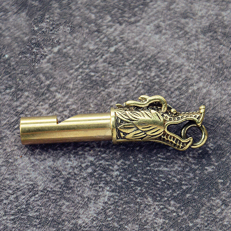 Vintage Brass Dragon Head Whistle Pendants Survival Tools Car Keys Chains Outdoor Whistles Necklaces Keychains Charm