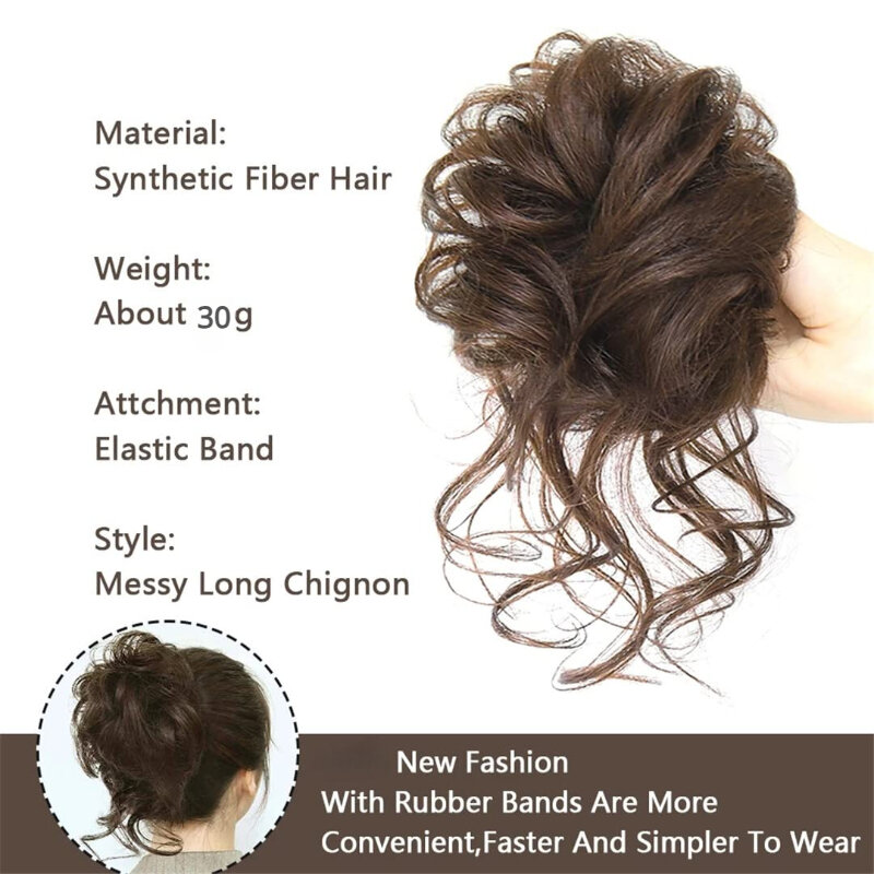 Estensioni sintetiche disordinate per panini ondulati ricci Updo con fascia elastica per capelli per le donne accessori perfetti per capelli per l'uso quotidiano