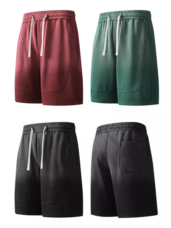 2024 New Heavy Cotton Summer Men's Shorts Gradient Color Sportswear Drawstring Men Short Sweatpants Loose Straight Casual Shorts