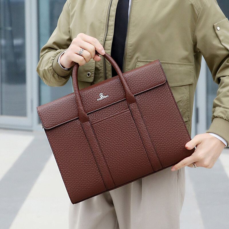 Luxury Genuine Leather Men's Briefcase Vintage Laptop Computer Bag Large Capacity Handbag Business Male Shoulder Messenger Bag