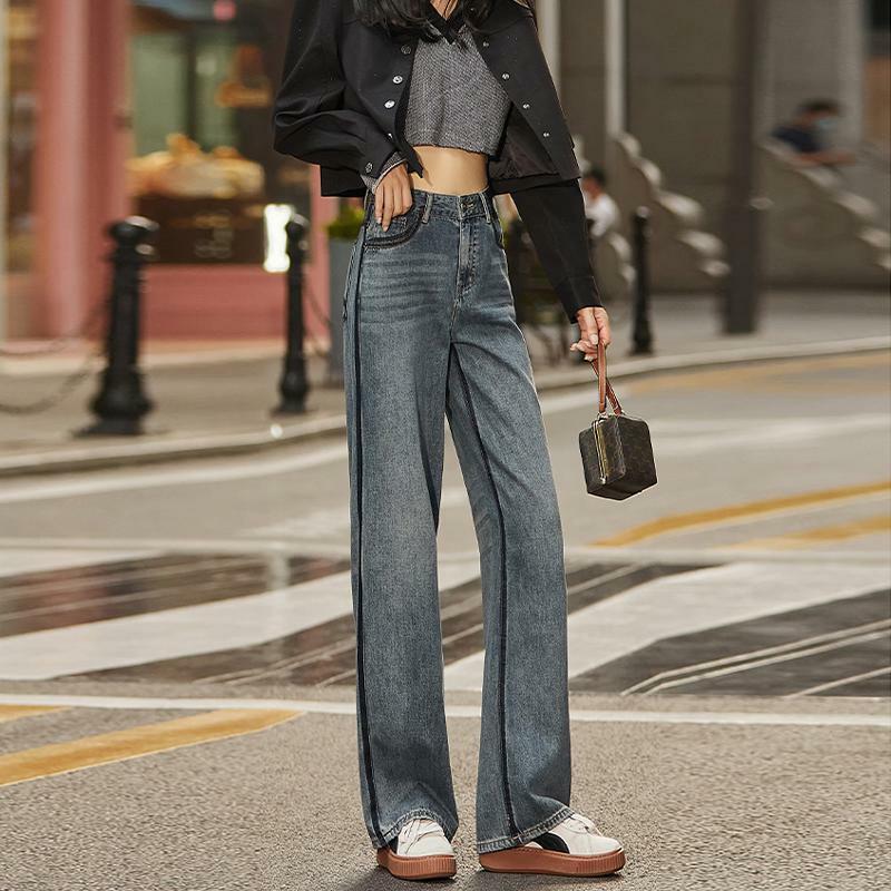 Jeans de cintura alta, emagrecedor e largas feminino, combina com tudo, retrô, solto, reto, calça elegante, novo, primavera, 2022