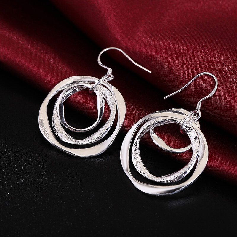 Orecchini classici in argento Sterling 925 per le donne gioielli per feste personalità tre cerchi regali di natale di moda