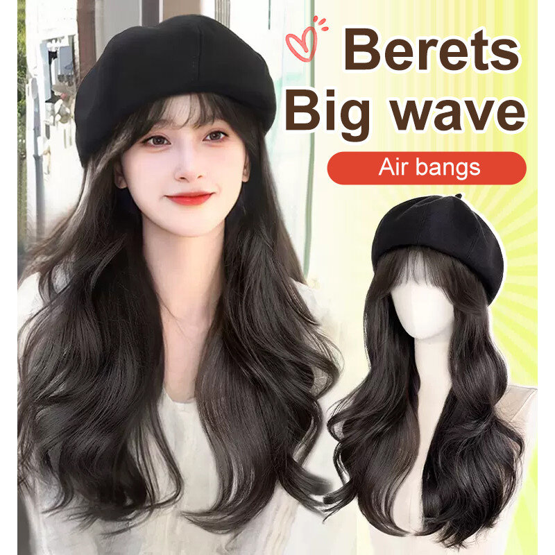 15inch Long Curly Hair Synthetic Wig Cap Beret Comfort Wig Cap Cap Hat Wig Comfort Wig