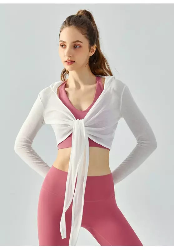 Top de manga larga con capucha para mujer, abrigo de Yoga informal suelto, ligero y transpirable, secado rápido, ropa de Fitness
