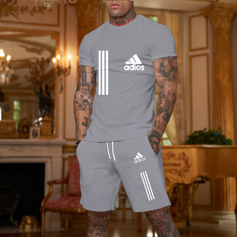 Conjunto de camiseta e shorts esportivos de manga curta masculino, moda personalidade, 3D, novo, 2022
