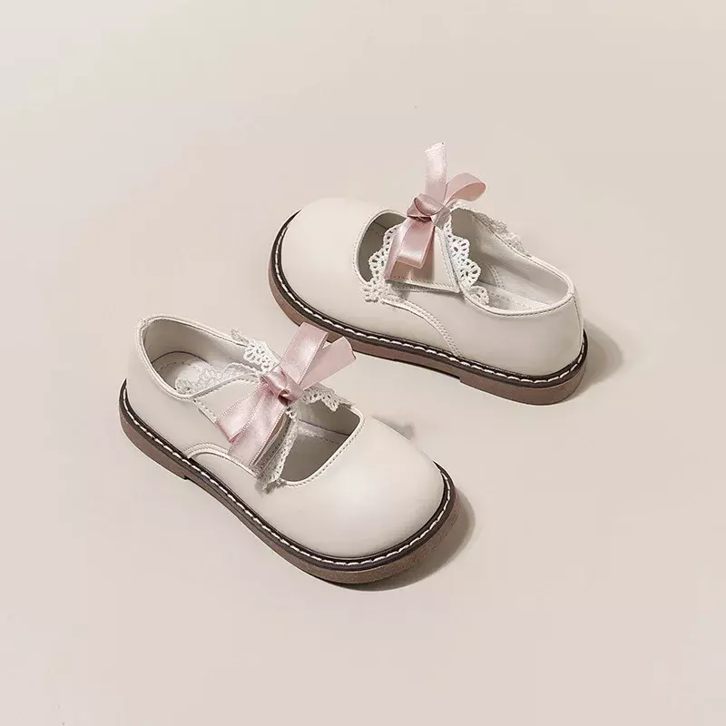 Kids Leather Shoe Spring Autumn Lolita Style Girls' Flat Shoes Fashion Sweet Bowtie Children Princess Shoes for Wedding Party