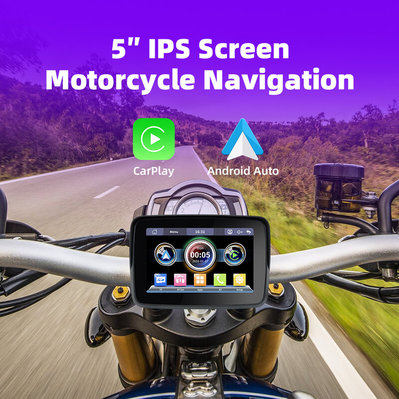 Evkey จอแสดงผล CarPlay ระบบนำทาง GPS รถจักรยานยนต์ Apple แบบพกพาจอติดรถยนต์ระบบแอนดรอยด์ไร้สายกันน้ำ IP67