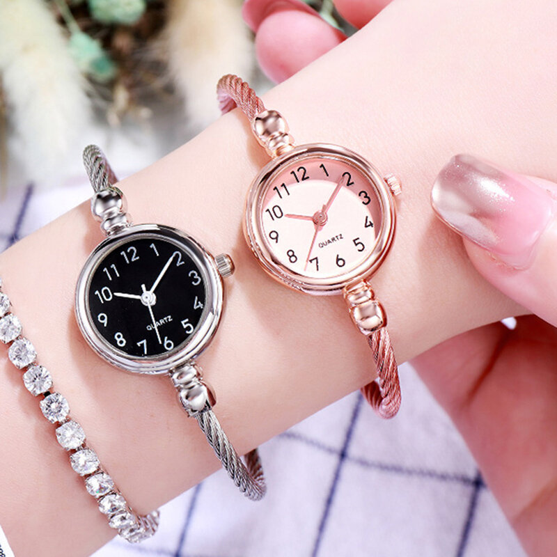 YIKAZE 소형 골드 뱅글 팔찌 럭셔리 시계, 스테인레스 스틸 레트로 쿼츠 손목시계, 패션 캐주얼 얇은 체인 시계