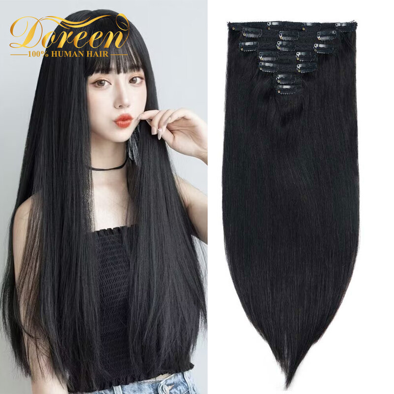 Doreen Double Drawn Clip nelle estensioni dei capelli capelli umani testa piena da 14 a 22 pezzi di capelli naturali Clip di capelli spessi neri naturali