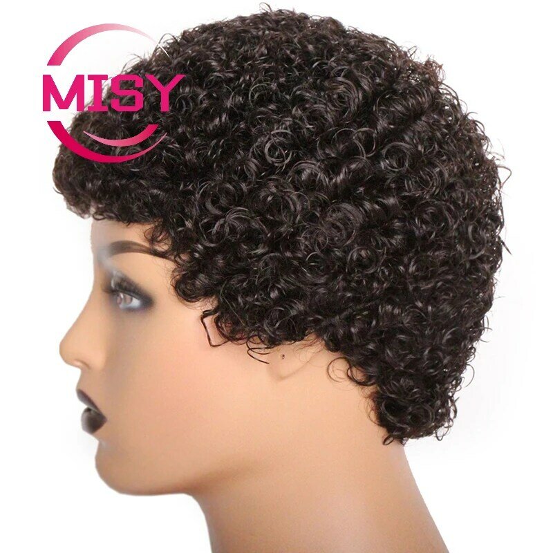 Krótka peruka z lokami peruka Afro cęd cętka Piexie dla kobiet afrykańsko-amerykańskich naturalnych czarnych 100% peruki z ludzkimi włosami