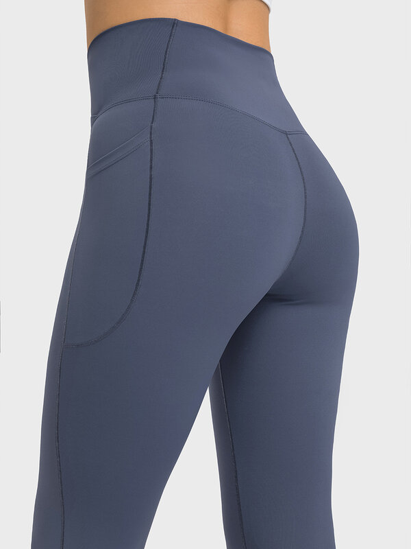 Neoagym-as caneleiras da ioga com bolsos laterais para mulheres, ostenta a calça com cintura transversal, 25 polegadas, sem assento dianteiro