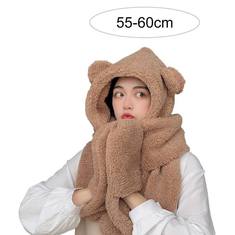 Sarung tangan syal anak perempuan, topi syal tebal, sarung tangan syal berkerudung hangat telinga beruang kartun untuk musim gugur dan dingin