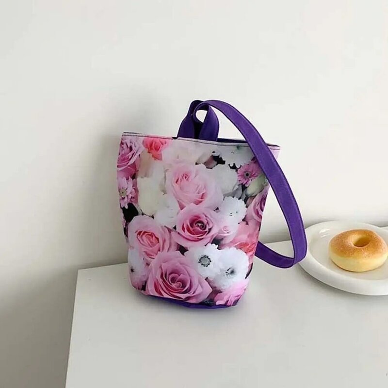 Bolsa de balde portátil de grande capacidade para mulheres e meninas, estampa moda, flor rosa, flor, impressão mamãe bolsa, bolsa de compras, bolsa de lona feminina