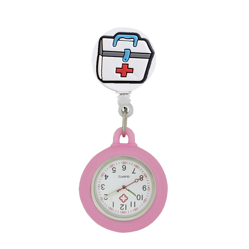 YIJIA Cartoon Rot Kreuz Versenkbare Abzeichen Reel Tasche Uhren für Krankenschwester mit Bunte Silikon Fall für Medizinischen Arbeiter