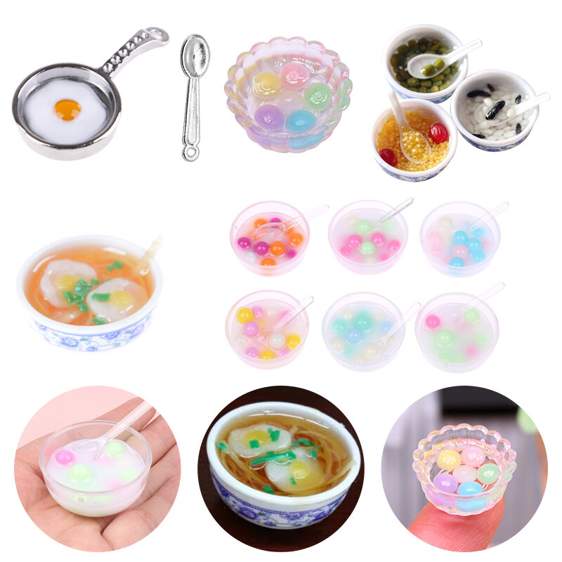 1Set Puppenhaus Miniatur Knödel, Eier, Nudeln, tangyuan Süße Suppe Schüssel Modell Küche Mini Chinesische Puppe Lebensmittel Spielzeug
