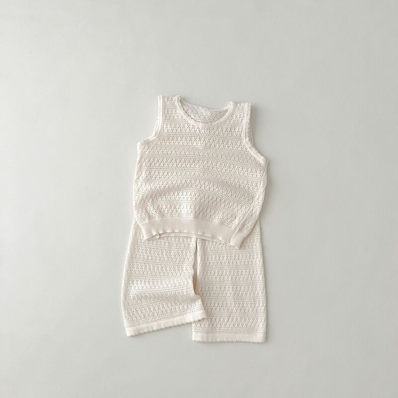 Ensemble de vêtements d'été en fibre pour bébés filles, pantalons à jambes larges pour tout-petits, gloss fin et évidé, mode pour enfants, 2 pièces trempées, nouveau