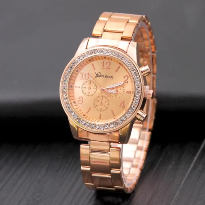 นาฬิกาหน้าปัดคริสตัลแฟชั่นนาฬิกาข้อมืออะนาล็อกควอตซ์แบบเรียบง่ายสำหรับผู้หญิง