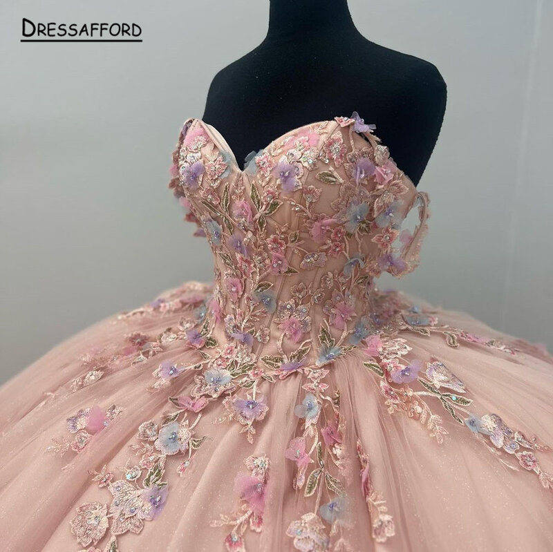 Abiti da principessa Quinceanera 2023 perline con spalle scoperte Appliques di cristallo festa di ballo di compleanno dolce 16 abiti corsetto