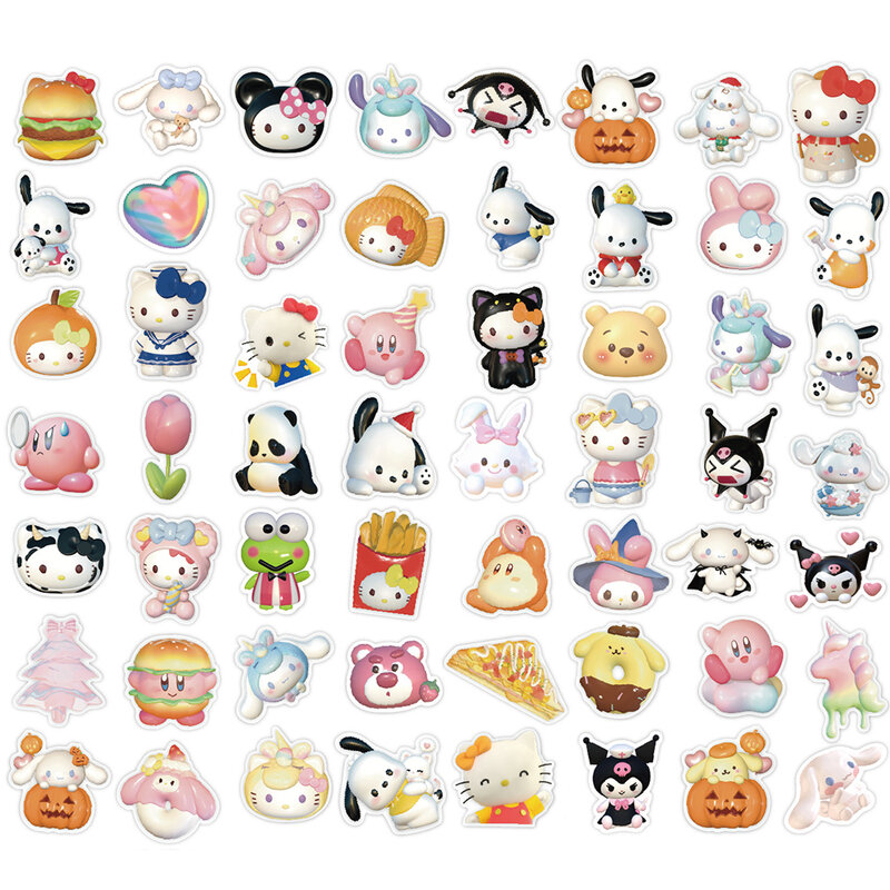 10/30/60PCS Mixed 3D Anime Sanrio Stickers Hello Kitty My Melody Kuromi Cinnamoroll Kids Toys DIY Laptop Guitar Sticker Decals