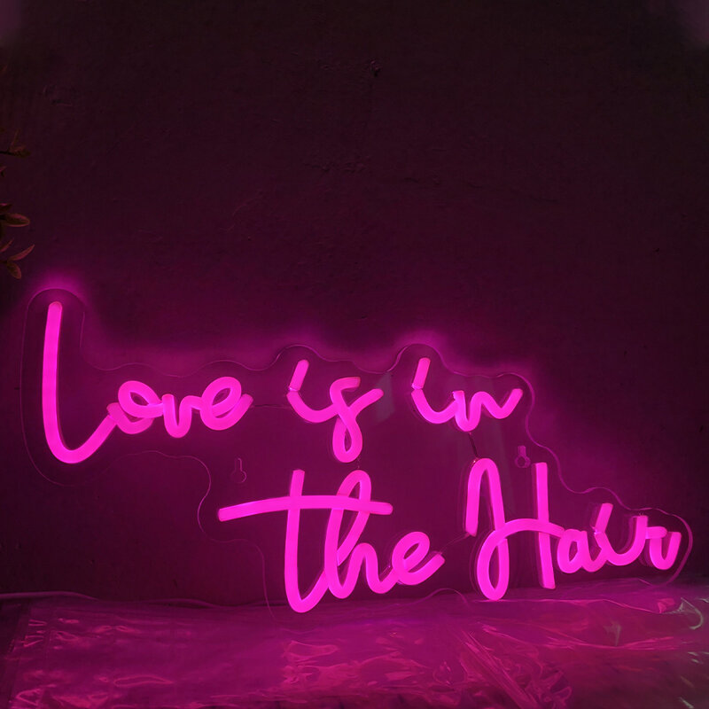 Liebe ist im Haar Leucht reklame LED Raum dekoration Brief Lichter für Friseursalon Schlafzimmer Hochzeits feier USB hängen Kunst Wand lampe