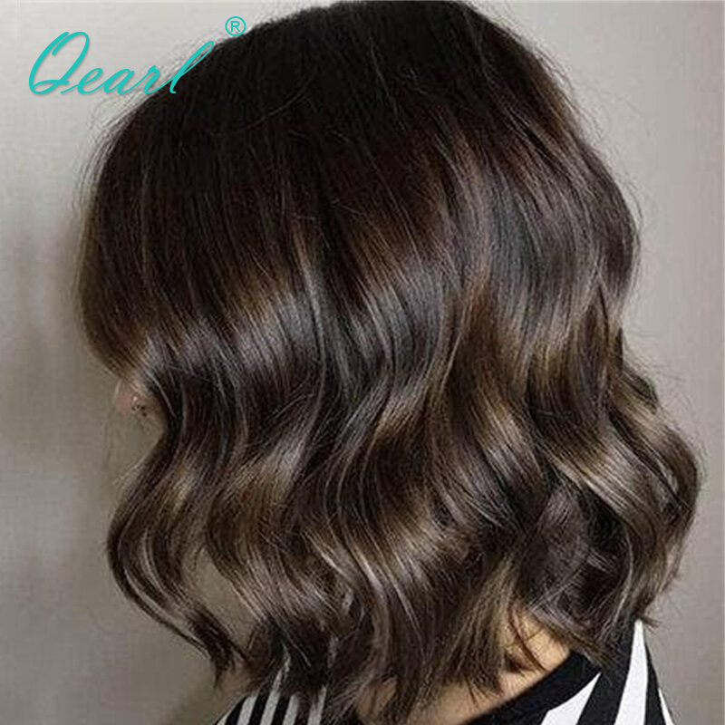 Ombre Brown Honey Blonde Highlights Lace Frontal Wigs 13x4 Wigs for Women Human Hair Short Bob Wig HD Glueless Wavy 150% Qearl