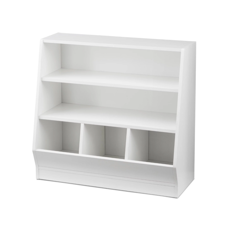 Kids Bin Storage and Two Shelf Bookcase, White