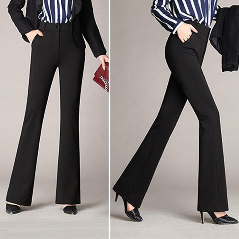 Rozkloszowane Spodnie Eleganckie Rozkloszowane Spodnie Garniturowe z Wysoką Talią dla Kobiet Proste Nogawki Spodnie Robocze z Kieszeniami Zamek błyskawiczny Stylowe Solidne