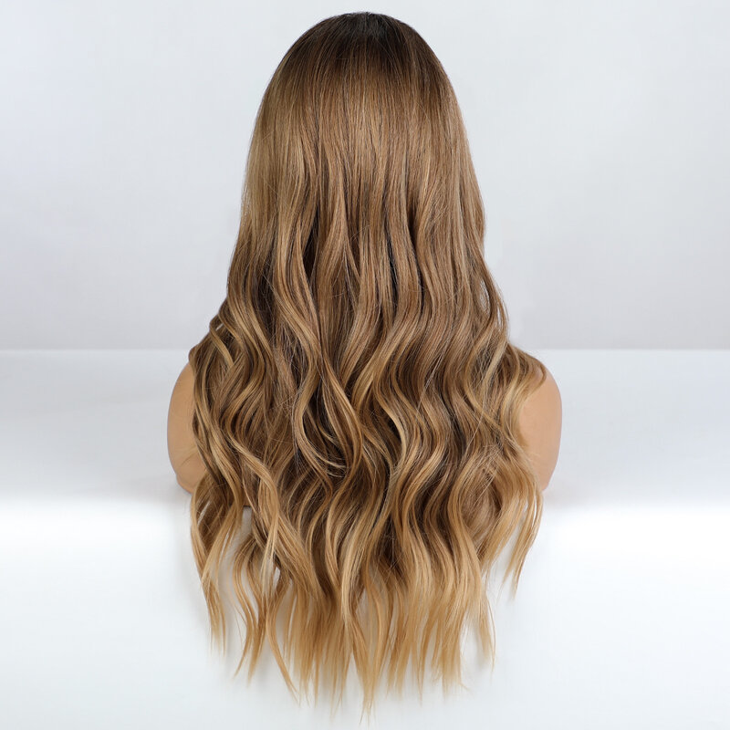 Nuovo stile lino marrone realistico colore sfumato seta ad alta temperatura parrucche per capelli ricci lunghi in fibra chimica europea e americana