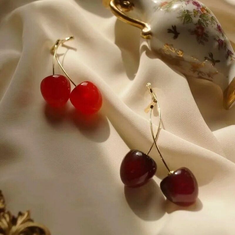 Fashion Fruit Cherry Cherry Cherry Shape Stud Earrings Female Cute Long Jewelry Student Birthday Gift