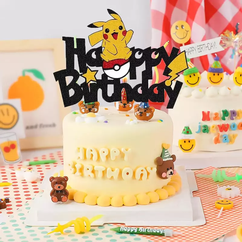 Adorno acrílico de Pokémon para pastel de feliz cumpleaños, decoración de fiesta de Pikachu, bandera, suministros de bricolaje para hornear, recuerdos para niños