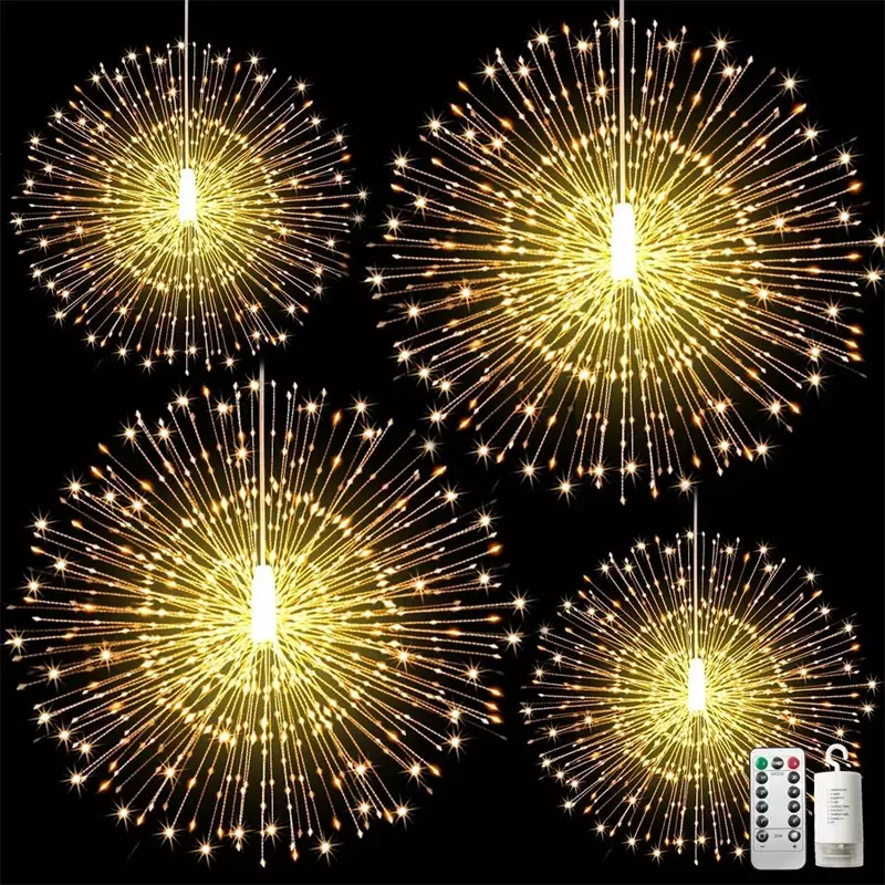 Thrisdar Christmas Firework Lights 180/200 LED Starburst String Lights Battery Operated Remote Hanging Fairy Light Outdoor Decor